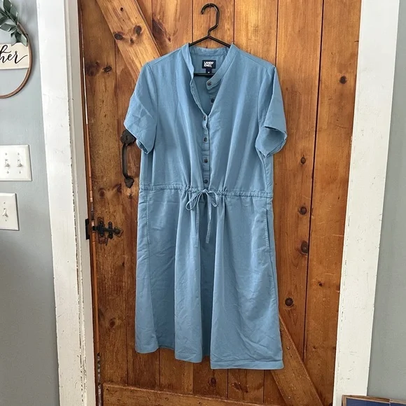 Lands' End Light Blue drawstring monk neck modest Midi Dress M - Picture 3 of 7
